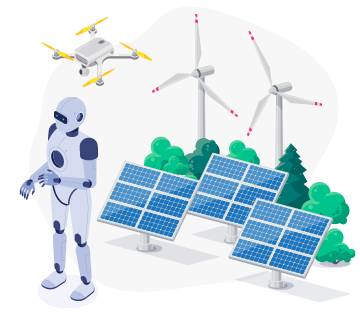 イメージ画像：ドローン、ロボット、風力発電、ソーラーパネル